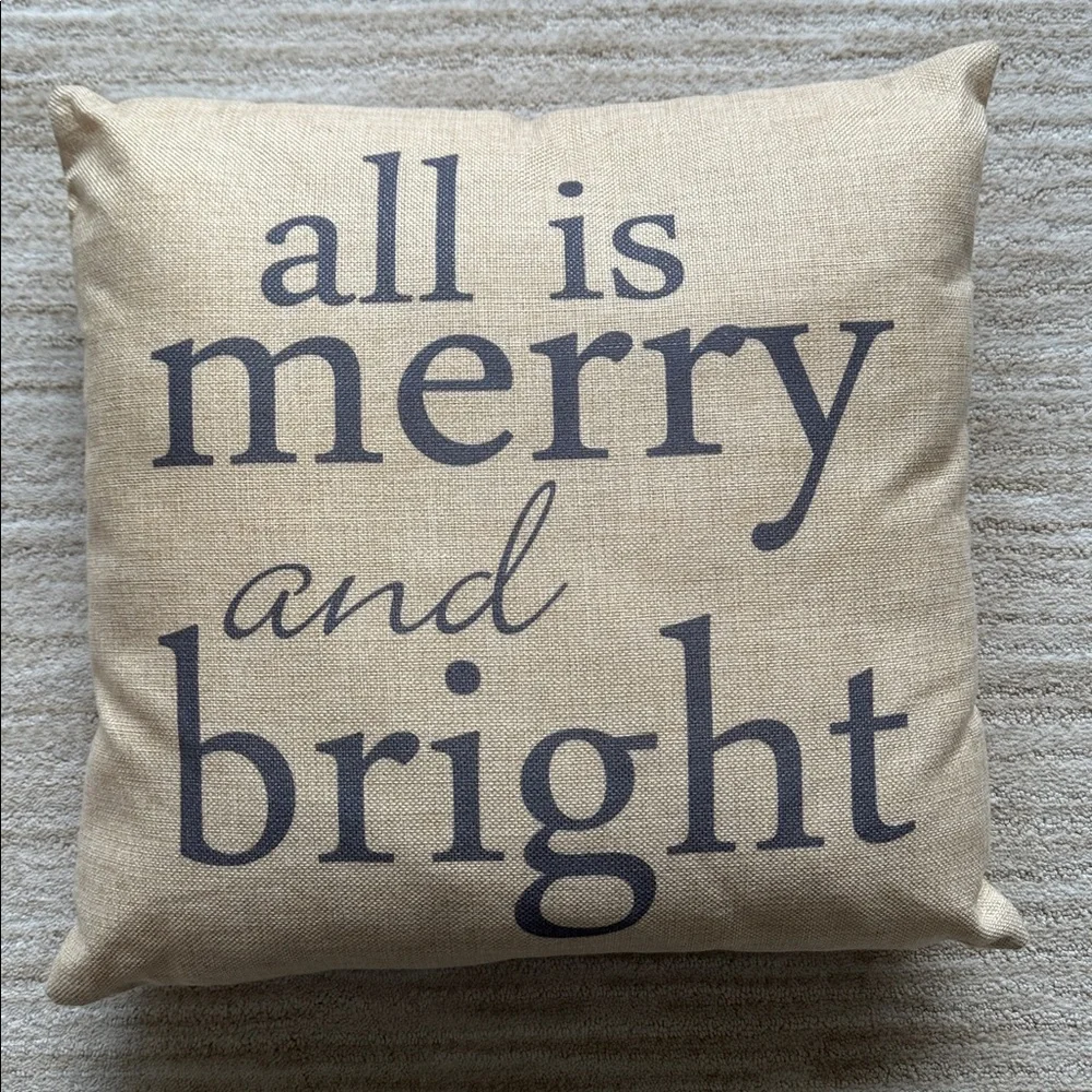 EUC Darice “all is merry and bright” Holiday Pillow Cover and Pillow Form 17”